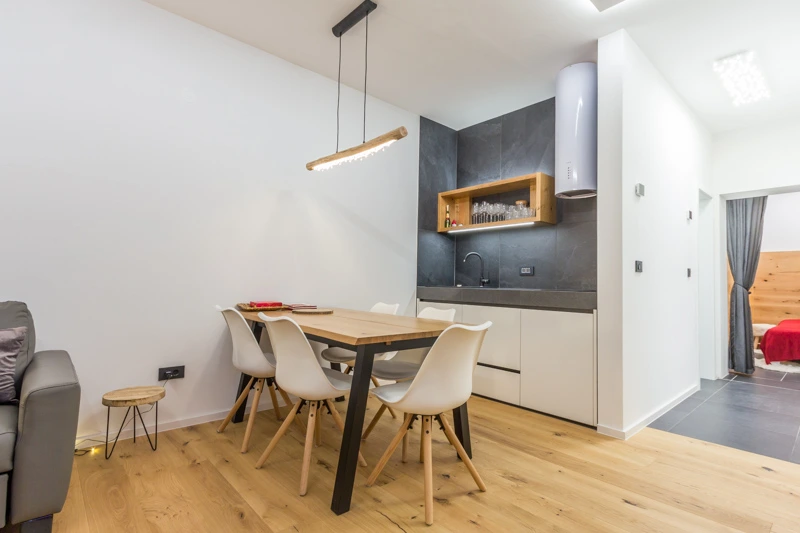 Contemporary dining area and kitchen