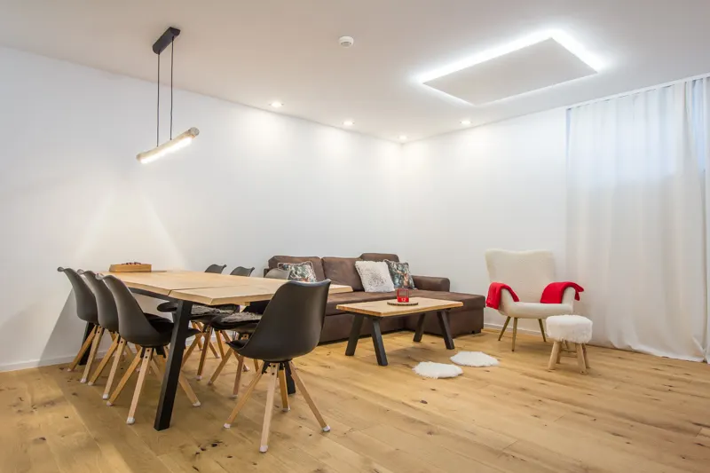 Modern kitchen and dining area