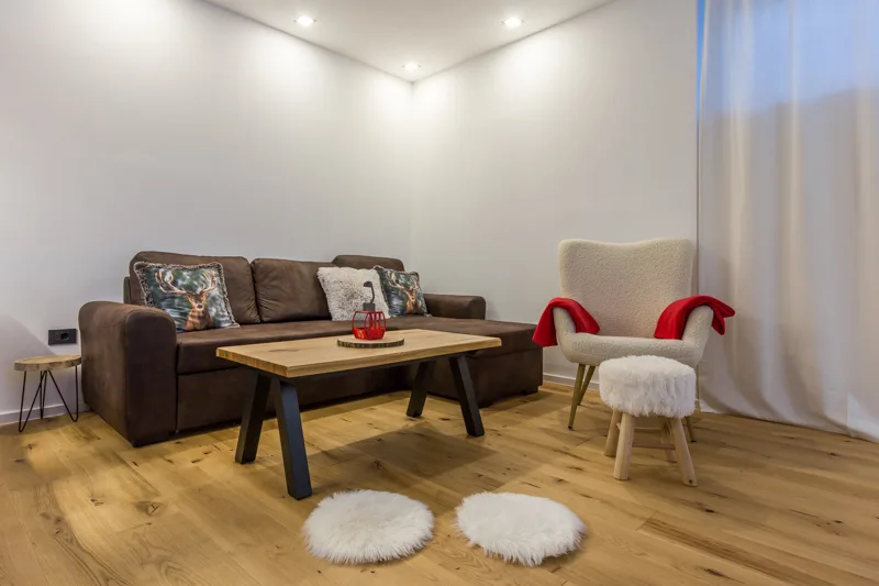 Open plan living space with kitchen and dining area
